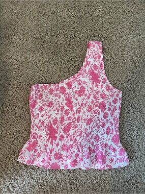 Mod On Trend One-Shoulder Pink Floral Smocked Top